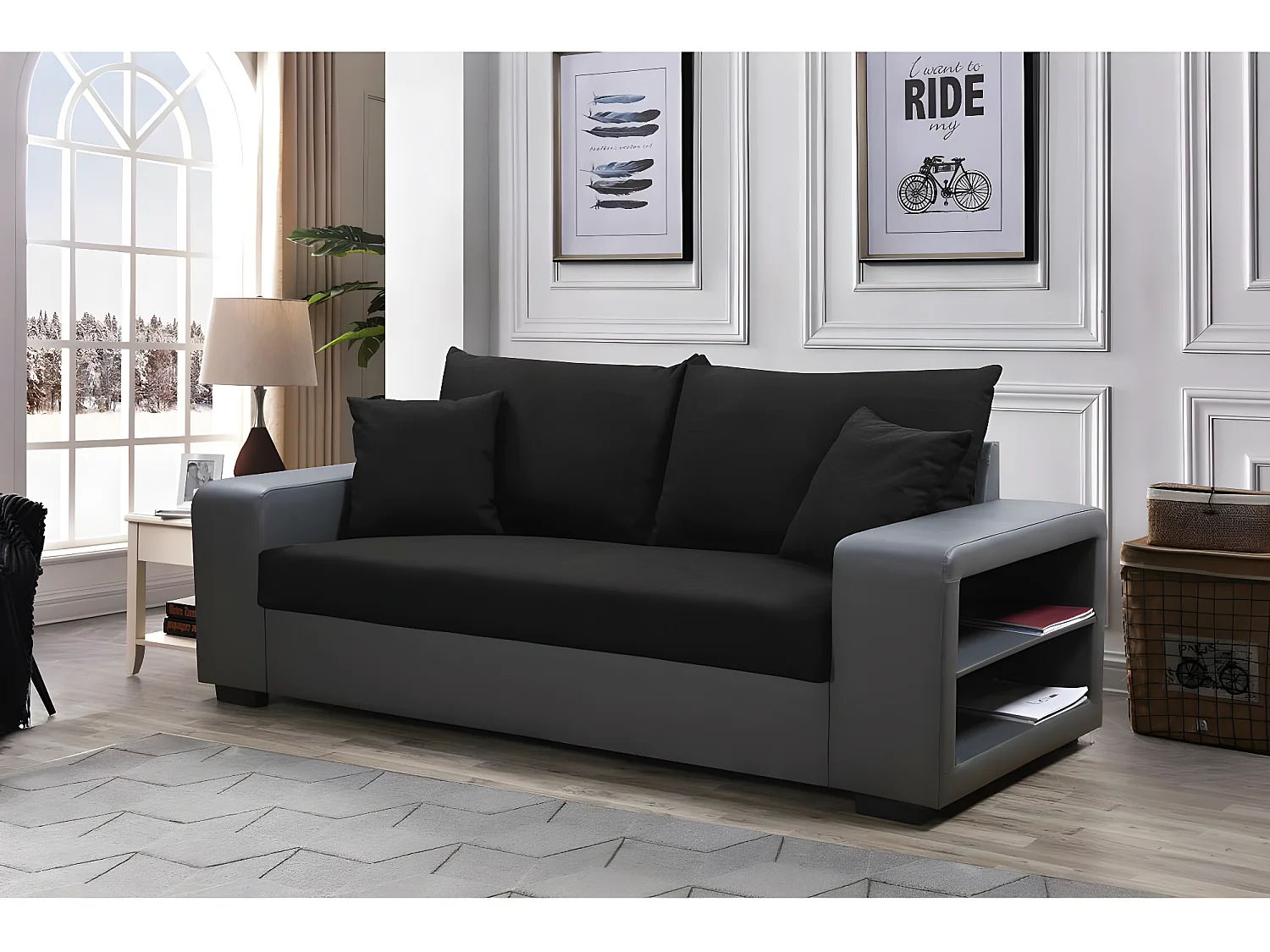 Canapé droit "Allen S" - 3 places - Gris foncé