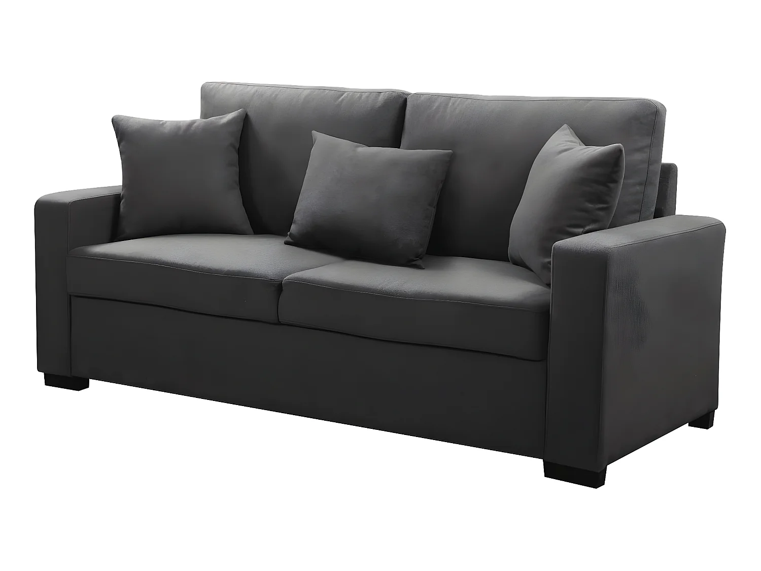 Sofá fixo "Alise" de 3 lugares em linho cinza com assento acolchoado de espuma