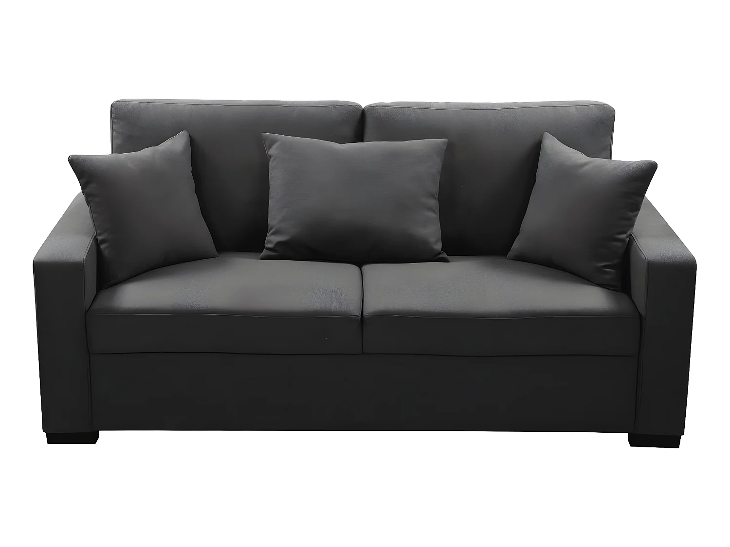 Sofá fixo "Alise" de 3 lugares em linho cinza com assento acolchoado de espuma