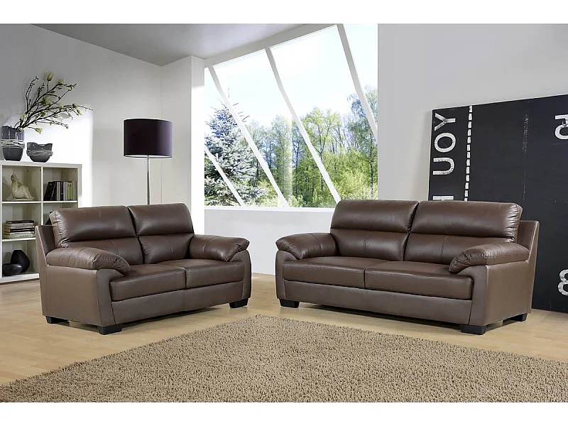 Sofá de couro e PVC "Cardiff", 2 lugares, chocolate - Elegante, resistente e confortável