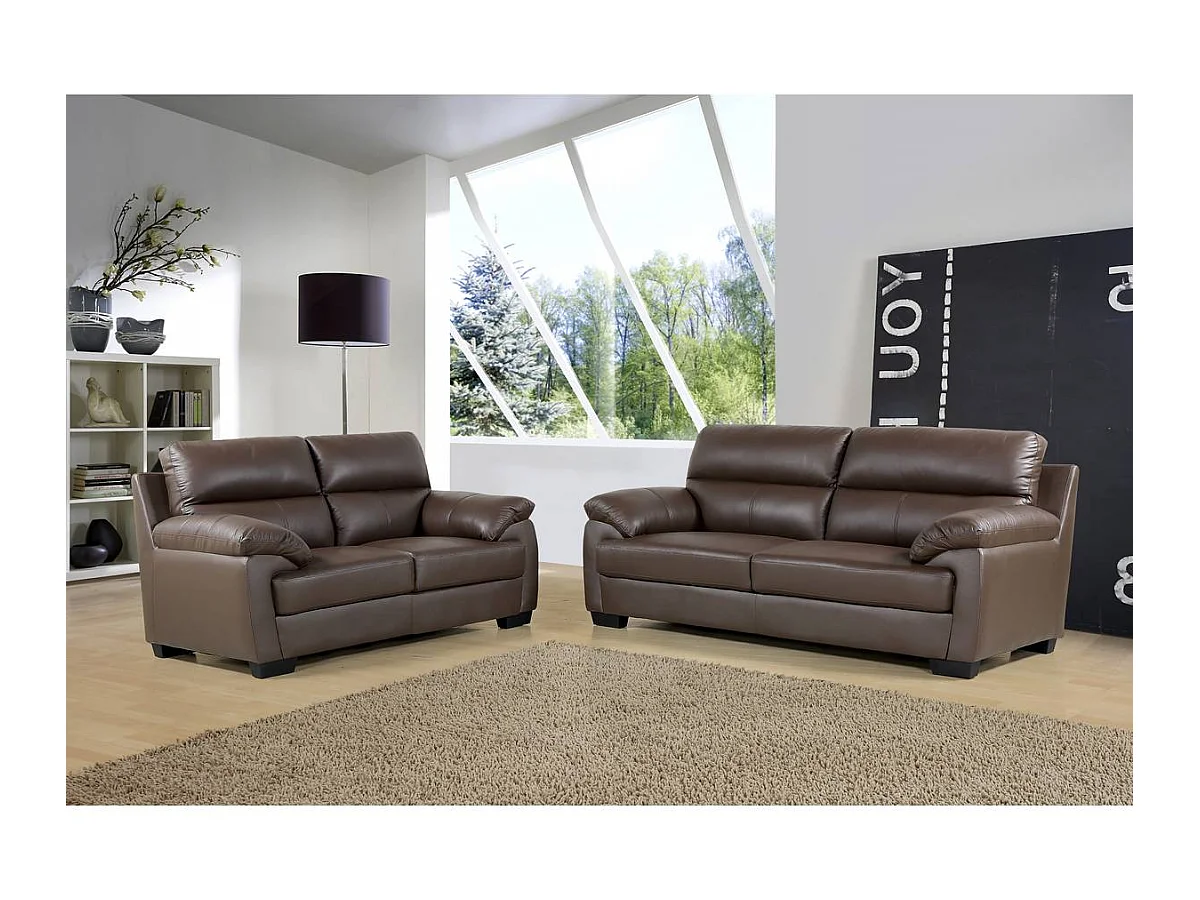 Leren en PVC "Cardiff" bankstel, 2 zits, chocolade - Elegant, robuust en comfortabel