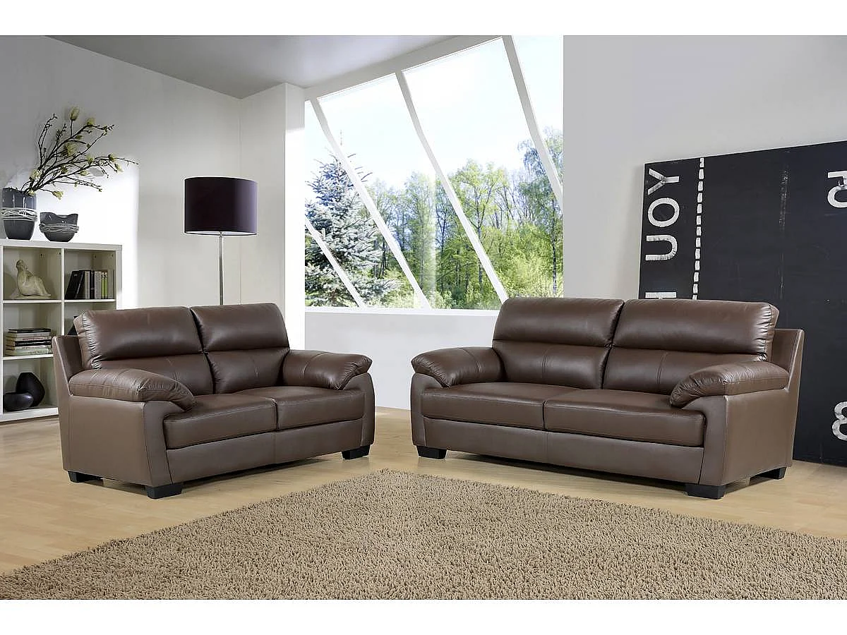 Sofá de couro e PVC "Cardiff", 2 lugares, chocolate - Elegante, resistente e confortável