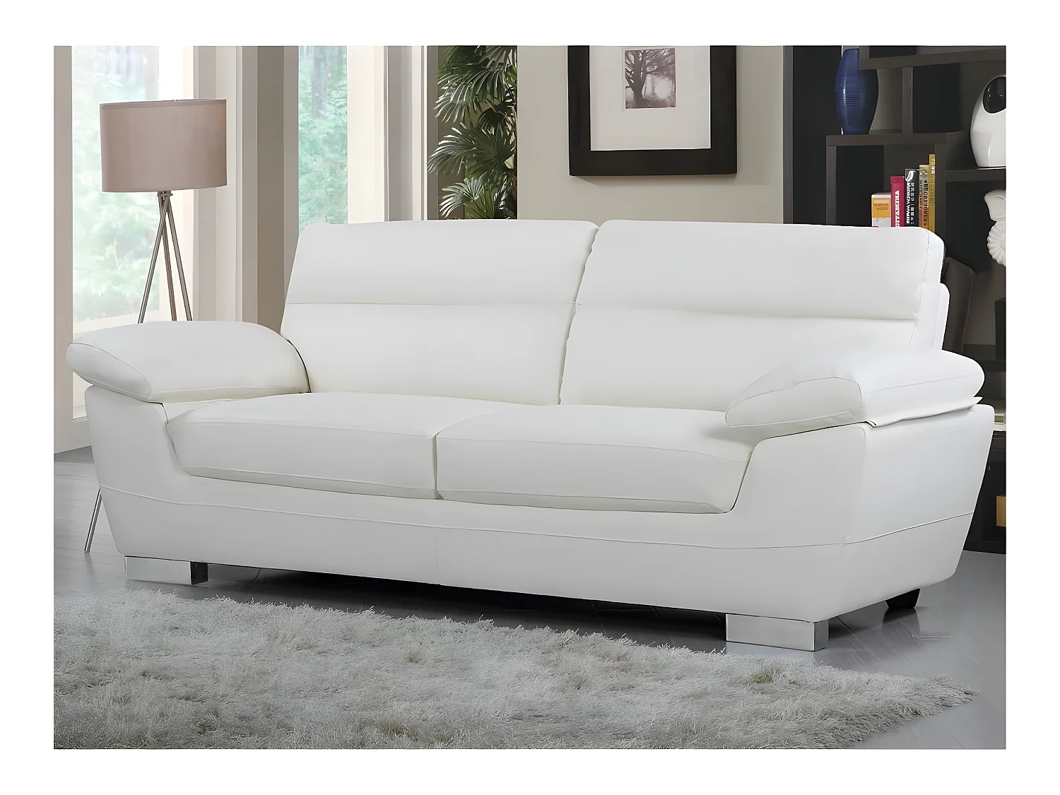 Sofá fixo em couro reconstituído e PVC "Dallas" - Branco - 3 lugares - 210 x 88 x 90 cm