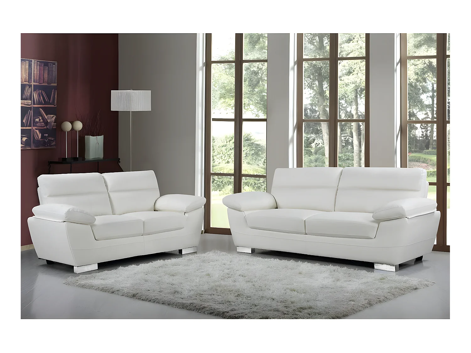 Sofá fixo em couro reconstituído e PVC "Dallas" - Branco - 3 lugares - 210 x 88 x 90 cm