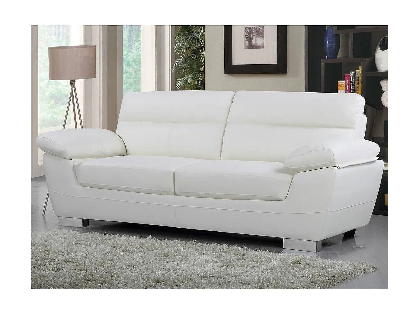 Canapé fixe en cuir reconstitué et PVC "Dallas" - 210 X 88 X 90 cm - 3 places - Blanc