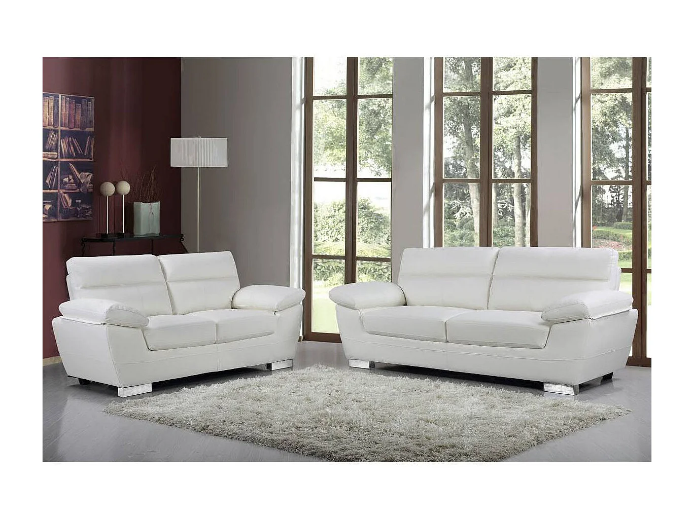 Canapé fixe en cuir reconstitué et PVC "Dallas" - 210 X 88 X 90 cm - 3 places - Blanc