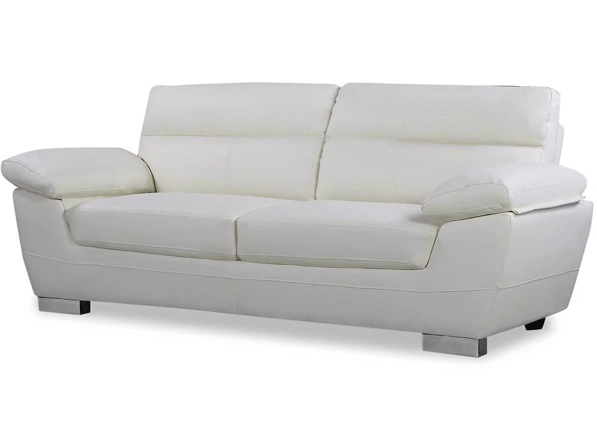 Sofá fixo em couro colado e PVC "Dallas" - 210 X 88 X 90 cm - 3 lugares - Branco