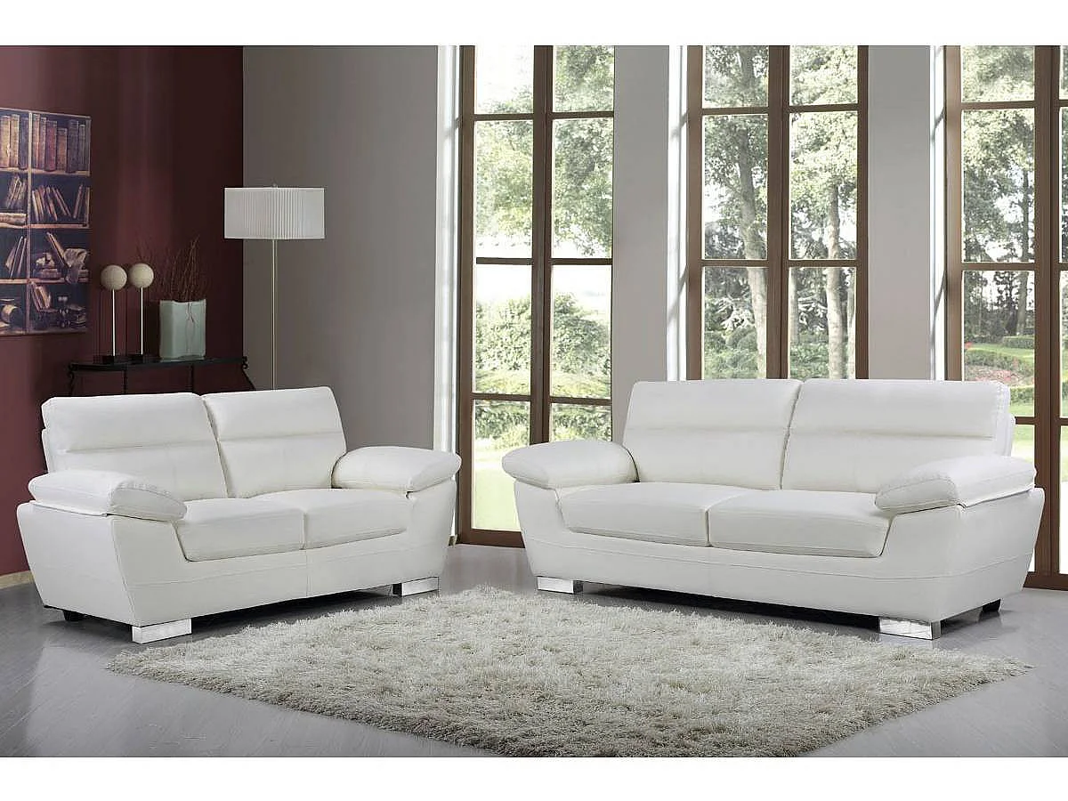 Sofá fixo em couro colado e PVC "Dallas" - 210 X 88 X 90 cm - 3 lugares - Branco