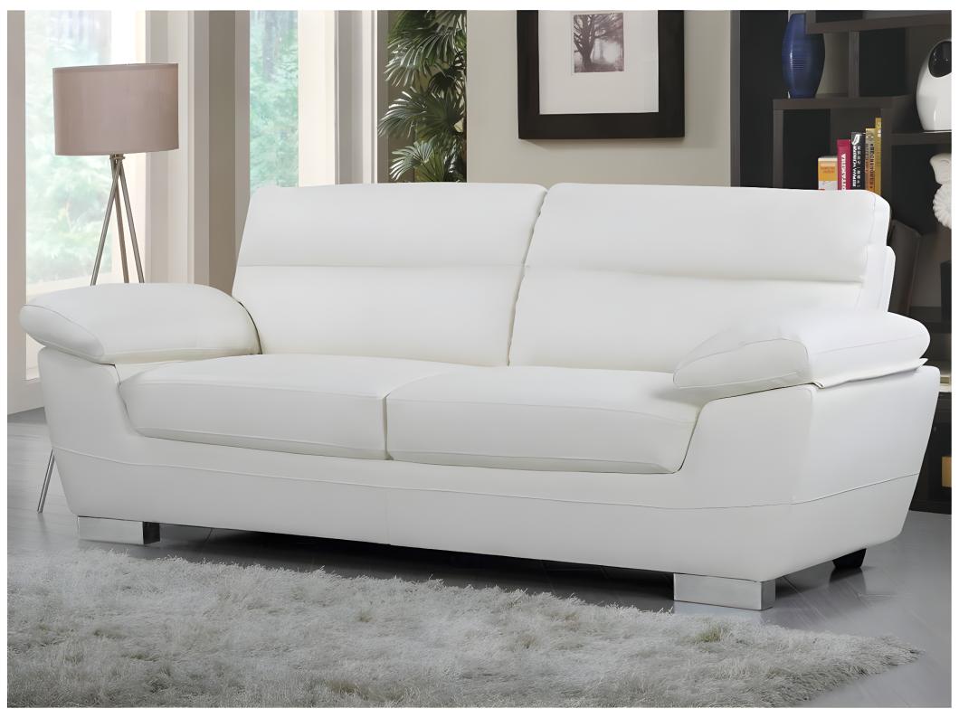 Vaste bank van gereconstitueerd leer en PVC "Dallas" - Wit - 3 zitplaatsen - 210 x 88 x 90 cm