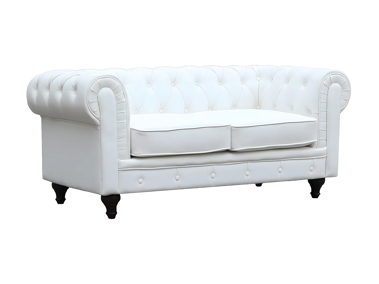 Sofá Chesterfield "Aliza" de 2 lugares em couro sintético branco capitonê