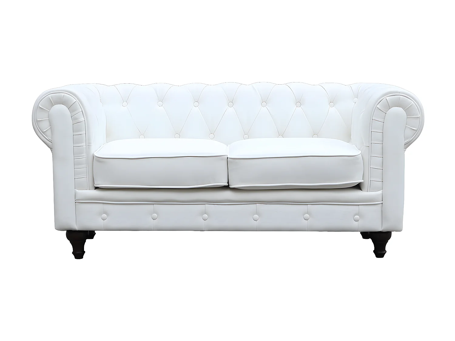 Sofá Chesterfield "Aliza" de 2 lugares em couro sintético branco capitonê