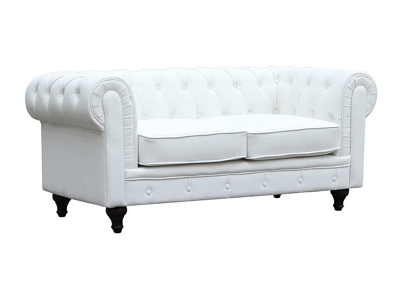 Canapé fixe Chesterfield "Aliza" - 157 x 82 x 70 cm - 2 places - Blanc
