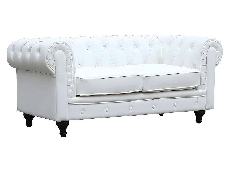 Canapé fixe Chesterfield "Aliza" - 157 x 82 x 70 cm - 2 places - Blanc