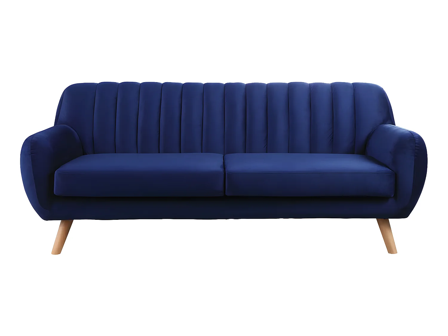 Canapé scandinave fixe en velours "Jarvis" - 3 places - Bleu foncé.