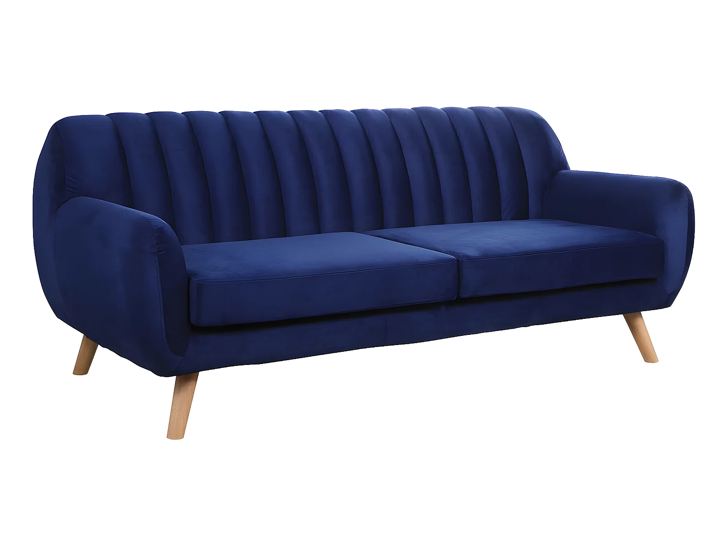 Canapé scandinave fixe en velours "Jarvis" - 3 places - Bleu foncé.