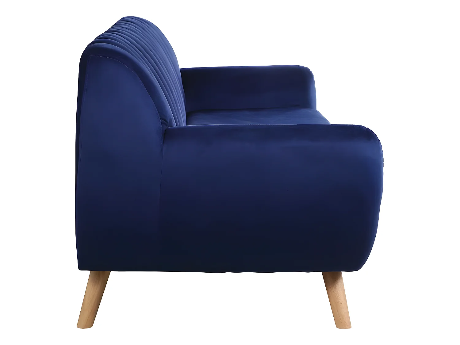 Canapé scandinave fixe en velours "Jarvis" - 3 places - Bleu foncé.