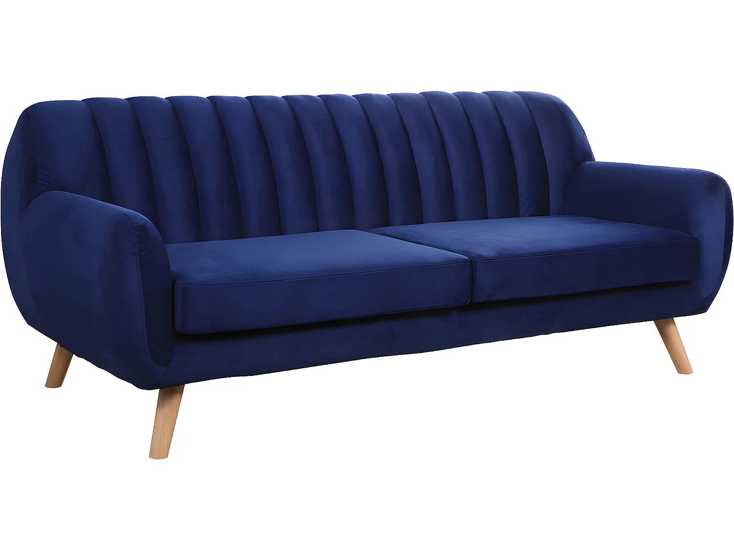Canapé scandinave fixe en velours "Jarvis" - 3 places - Bleu foncé.
