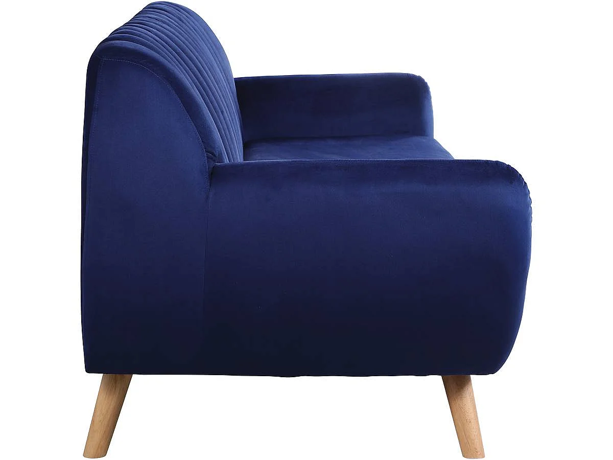 Canapé scandinave fixe en velours "Jarvis" - 3 places - Bleu foncé.