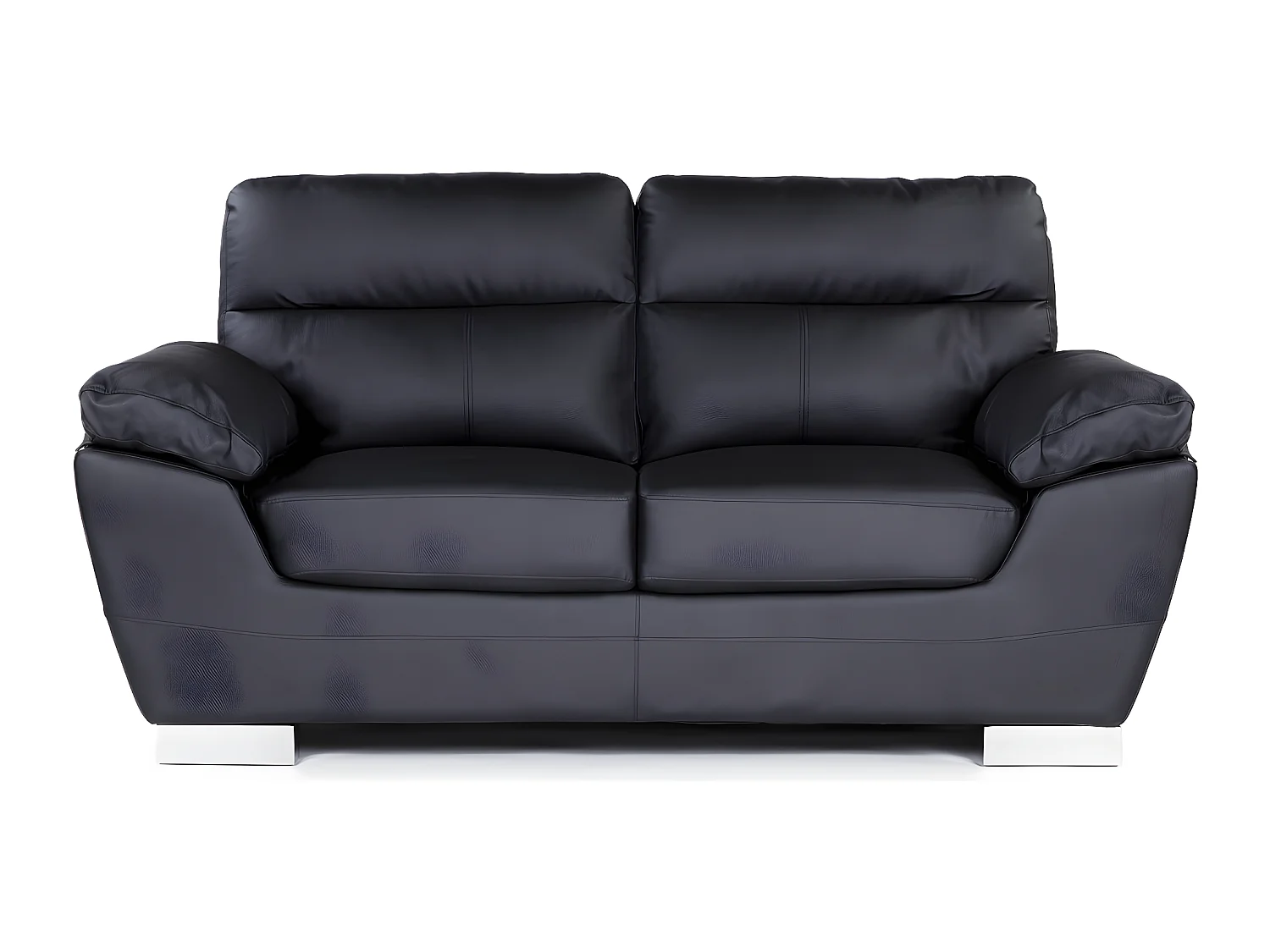 Sofá fixo em couro reconstituído e PVC "Dallas" preto de 2 lugares com apoios de cabeça