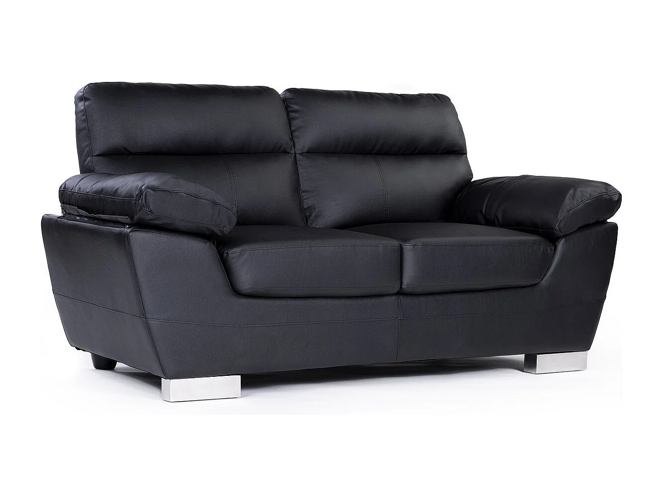 Bank gereconstrueerd leer en pvc meubel bankstel "Dallas" - 169 x 88 x 90 cm - 2 zits - Zwart