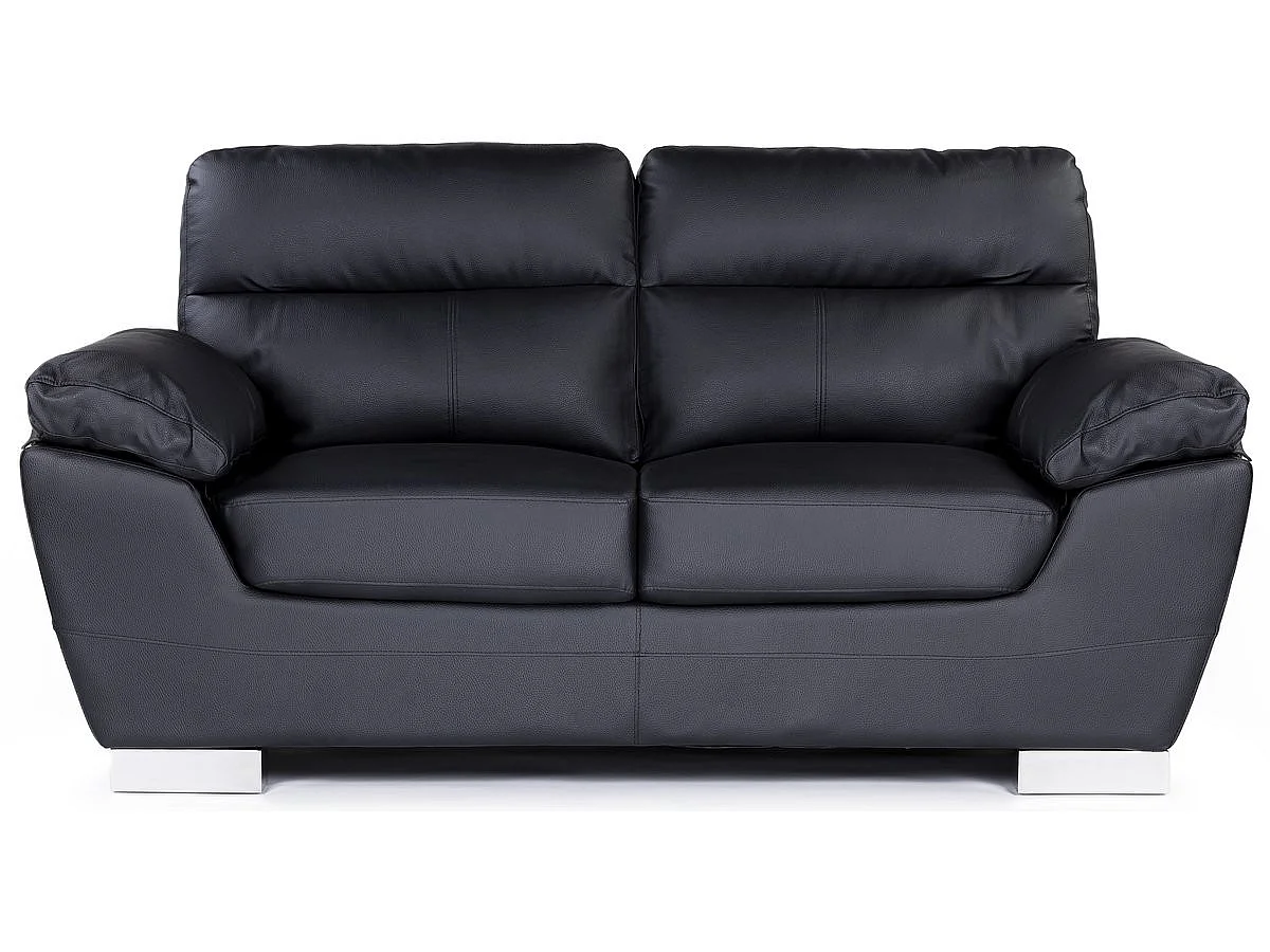 Sofá fixo em couro colado e PVC "Dallas" - 169 x 88 x 90 cm - 2 lugares - Preto