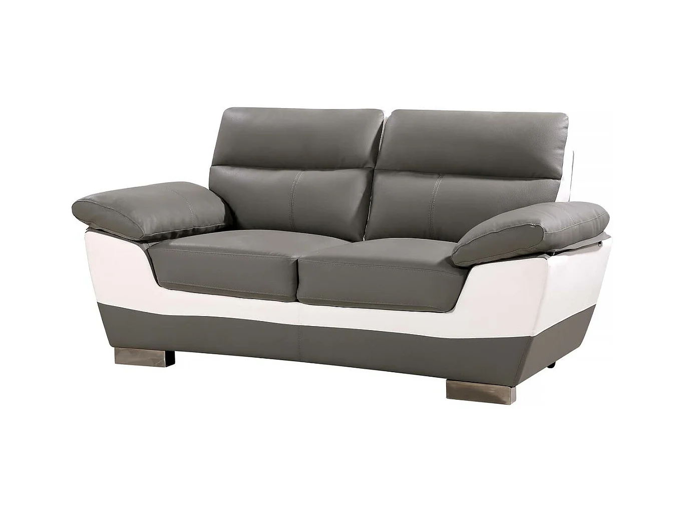 Sofá fixo de couro reconstituído e PVC "Dallas" - 2 lugares - Cinza/Branco