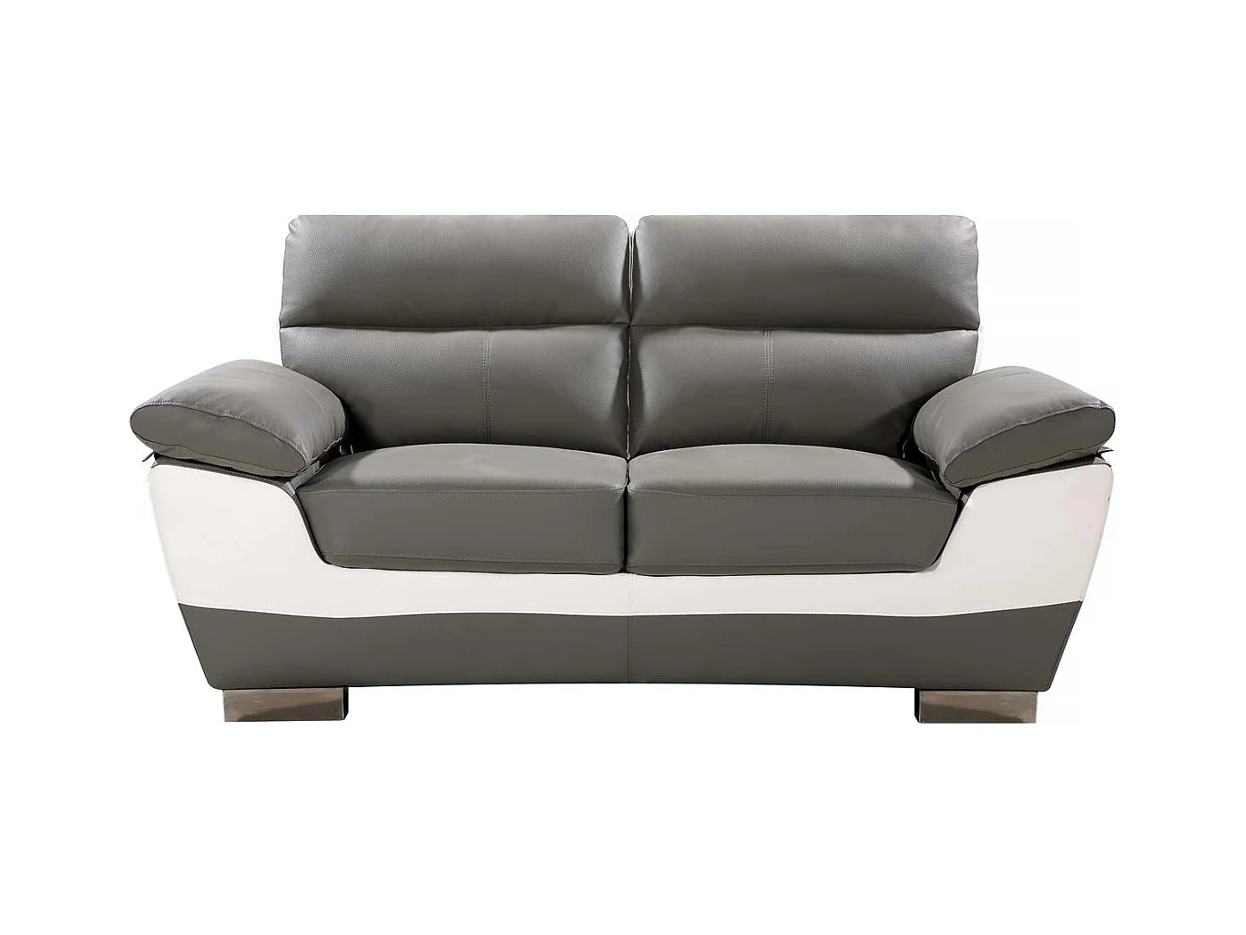 Sofá fixo de couro reconstituído e PVC "Dallas" - 2 lugares - Cinza/Branco