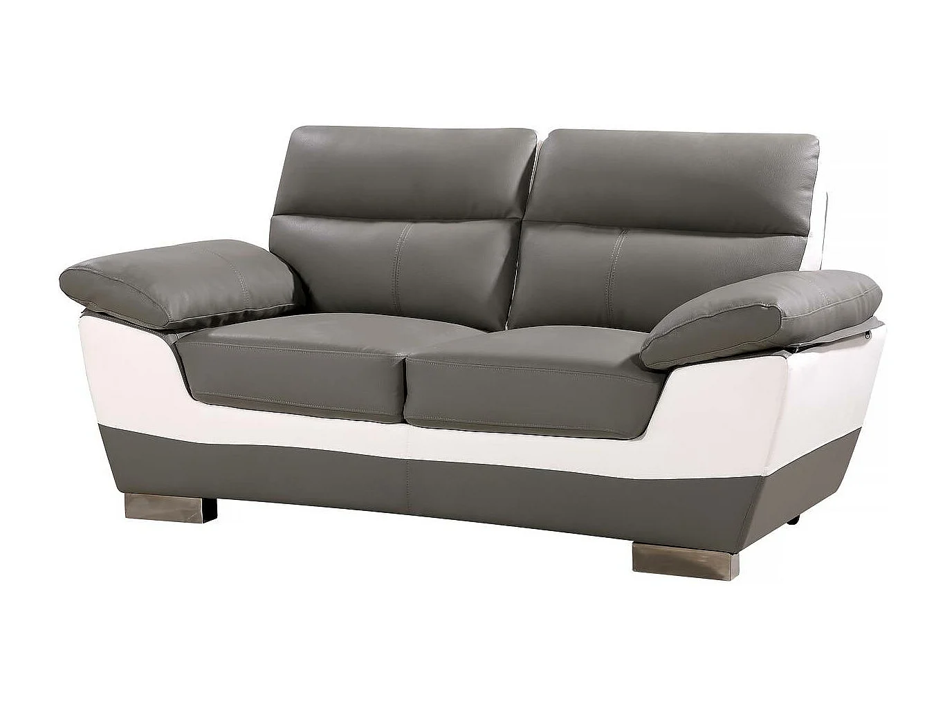 Canapé fixe en cuir reconstitué et PVC " Dallas" - 169 x 88 x 90 cm - 2 places - Gris/Blanc