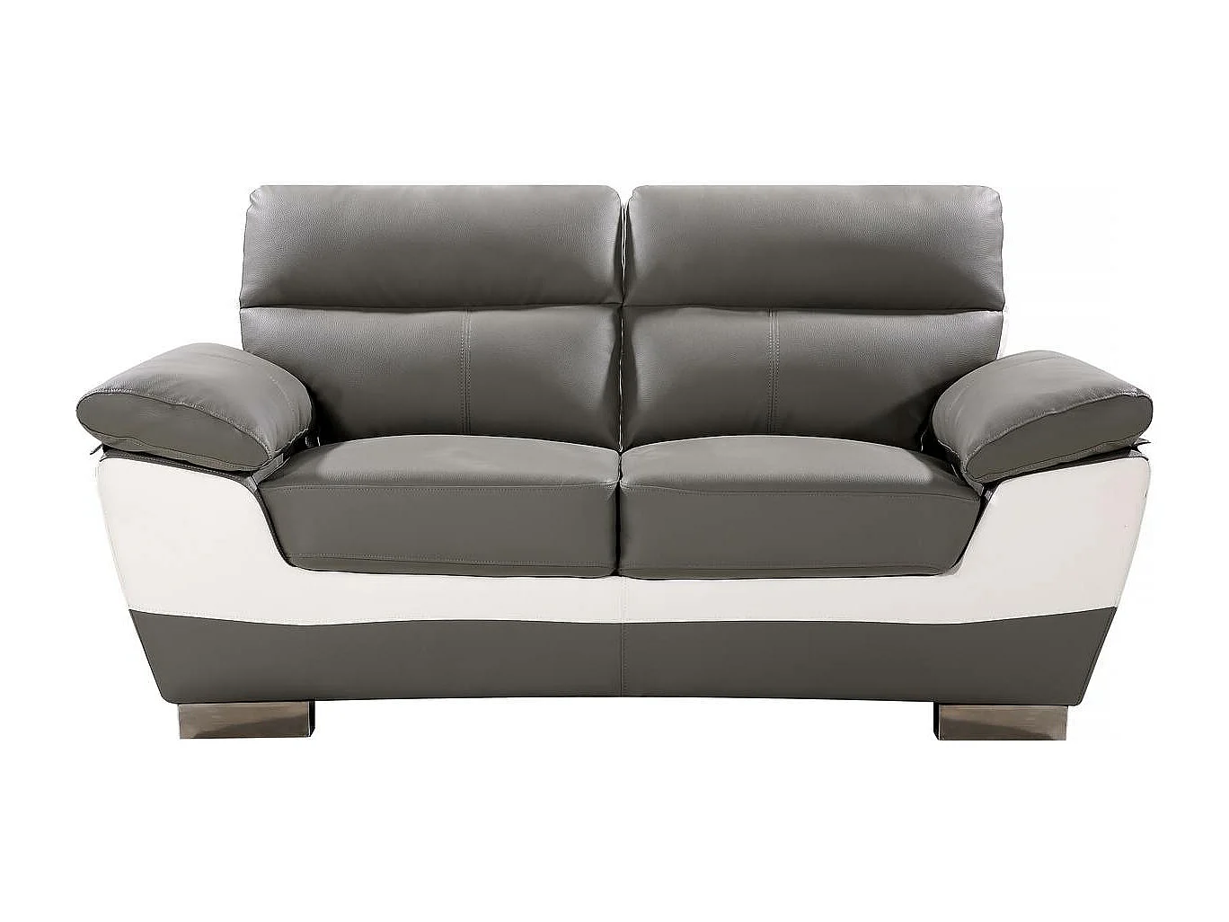 Canapé fixe en cuir reconstitué et PVC " Dallas" - 169 x 88 x 90 cm - 2 places - Gris/Blanc