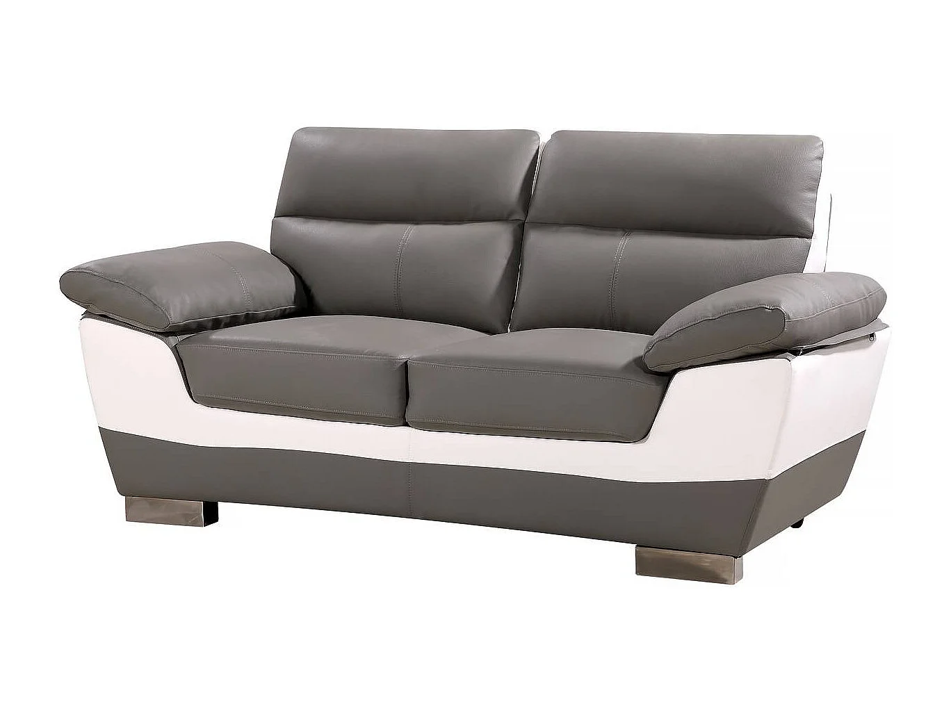 Canapé fixe en cuir reconstitué et PVC " Dallas" - 169 x 88 x 90 cm - 2 places - Gris/Blanc