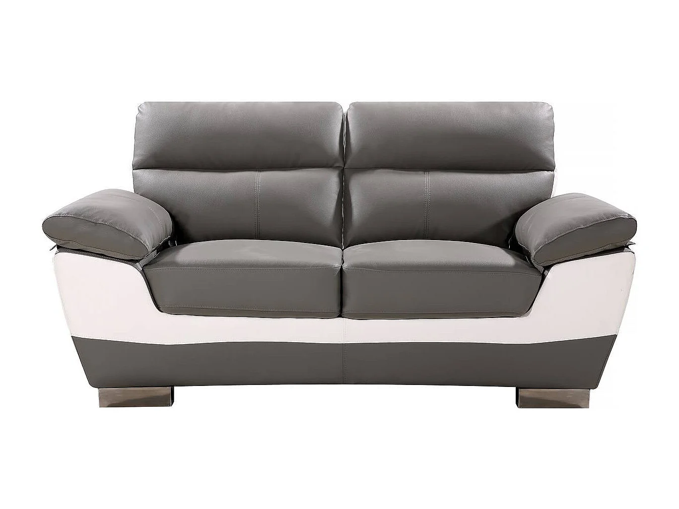 Canapé fixe en cuir reconstitué et PVC " Dallas" - 169 x 88 x 90 cm - 2 places - Gris/Blanc