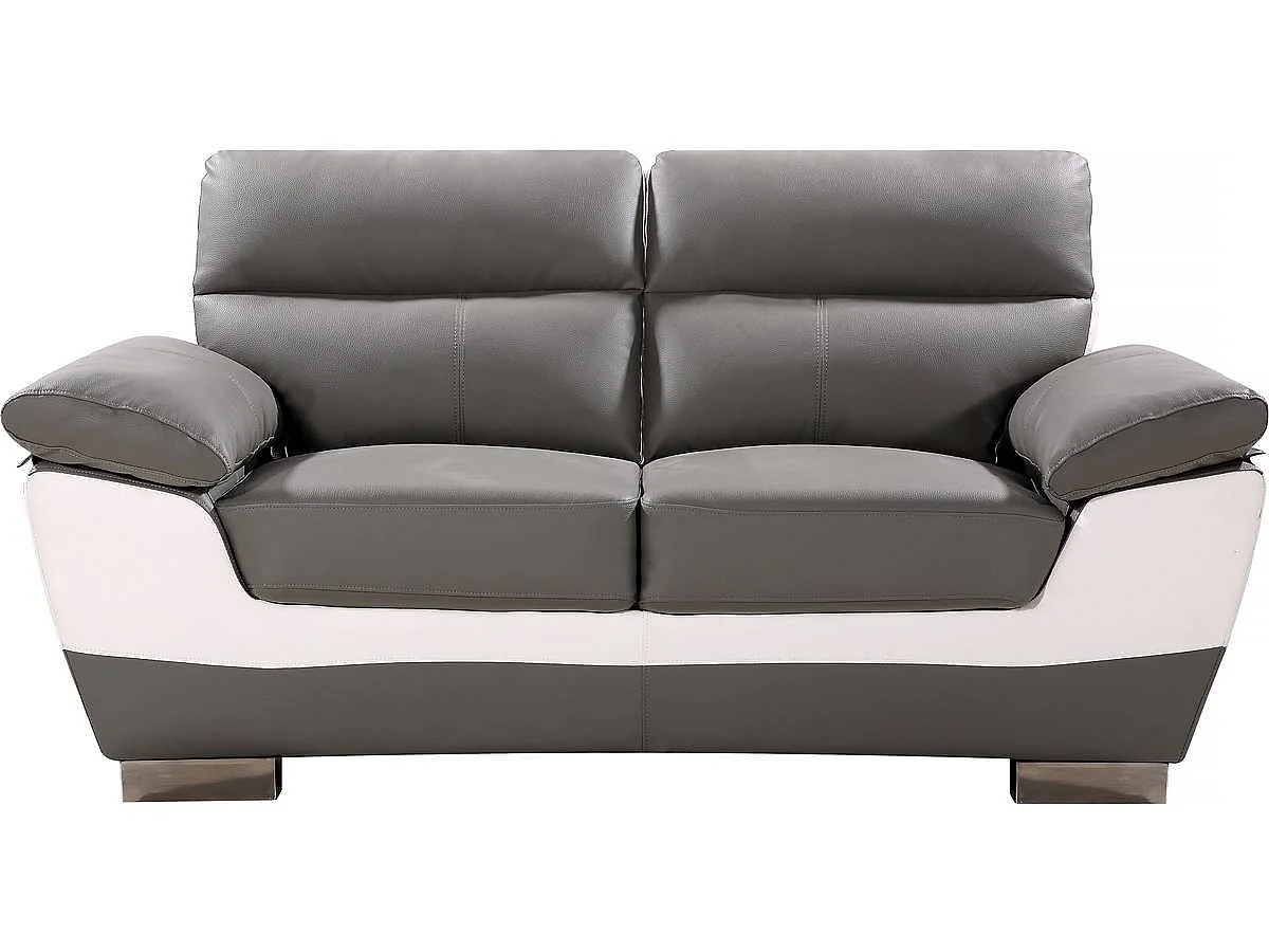 Sofá fixo em couro colado e PVC "Dallas" - 169 x 88 x 90 cm - 2 lugares - Cinza/Branco