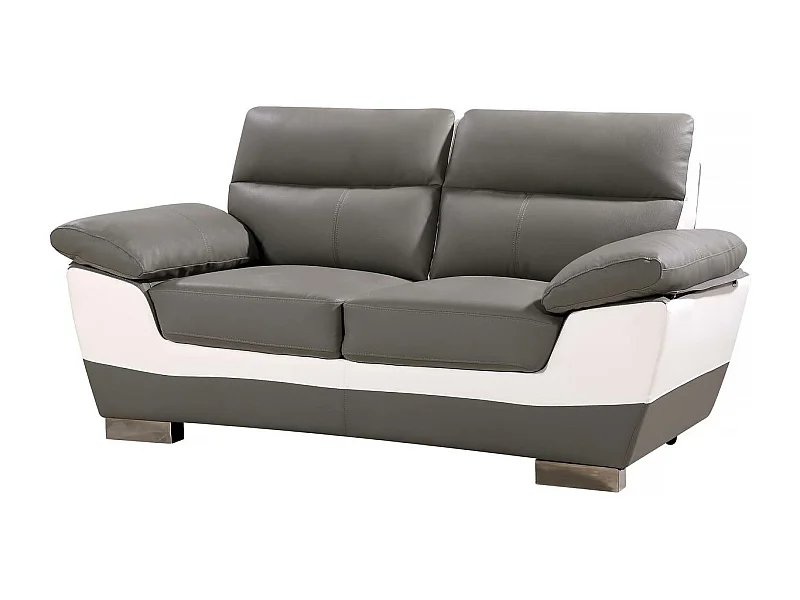 Sofá cuero reconstituido / PVC Dallas - 2 plazas Gris/Blanco