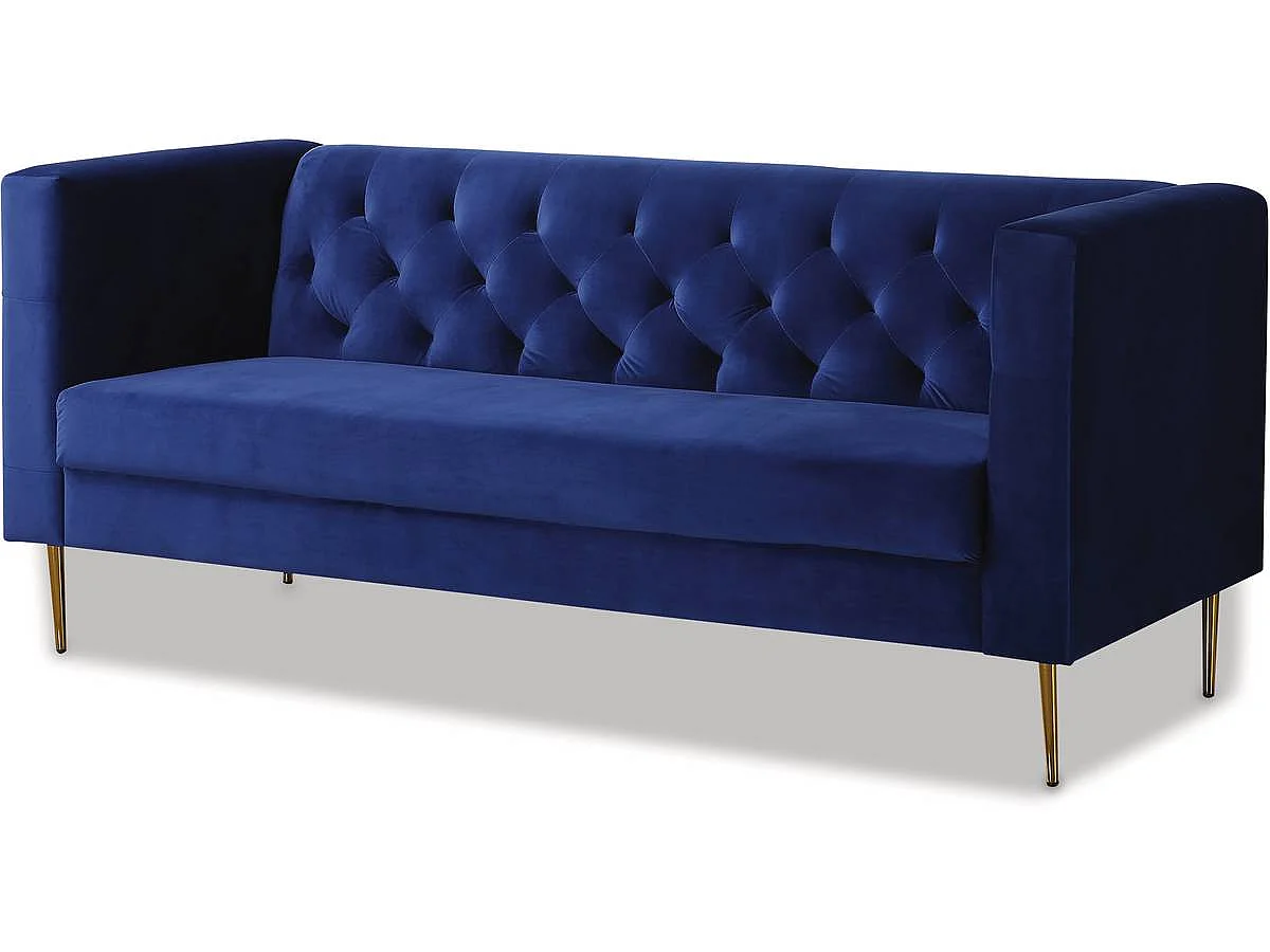 Elegant Mörkblå Sammetssoffa "Bruce" - 3-Sits - 196 x 76 x 82 cm - Hög Komfort