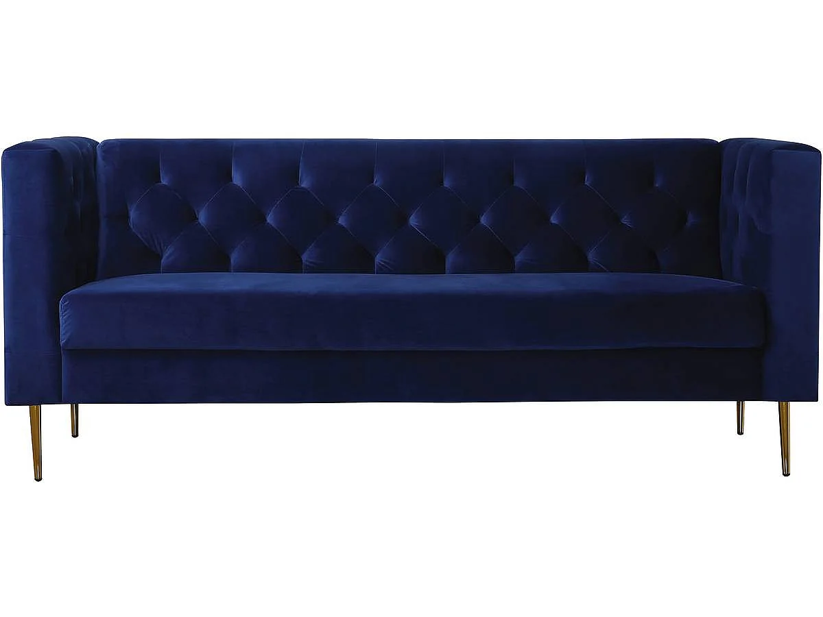 Elegant Mörkblå Sammetssoffa "Bruce" - 3-Sits - 196 x 76 x 82 cm - Hög Komfort