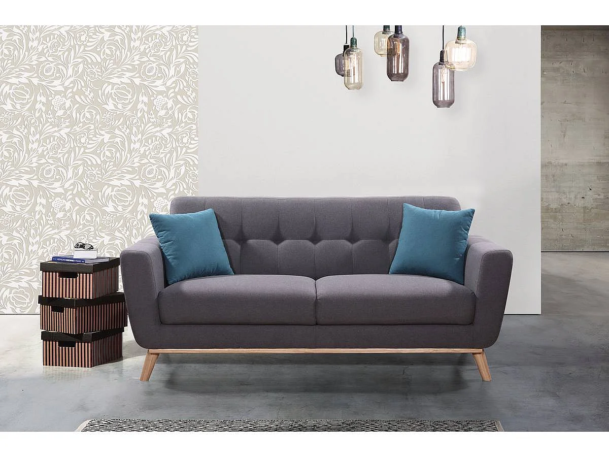 Canapé droit fixe en tissu "Jimmy" - 3 places - Gris