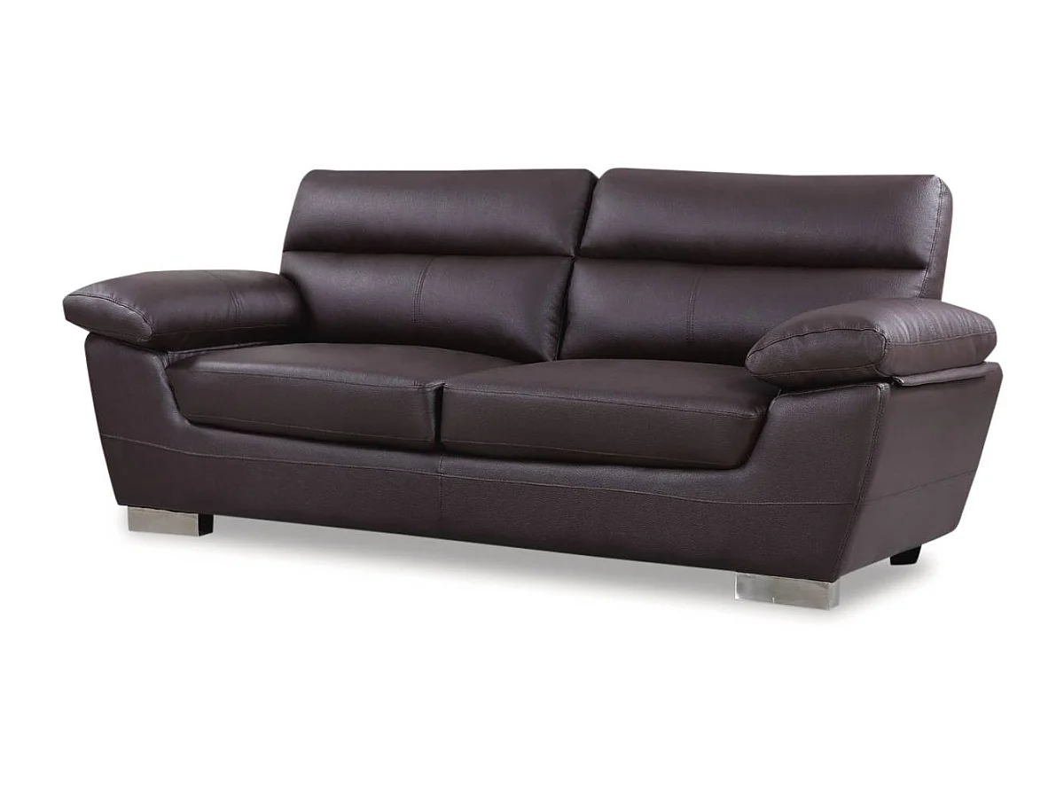Canapé fixe en cuir reconstitué et PVC "Dallas" - 210 x 88 x 90 cm - 3 places - Chocolat