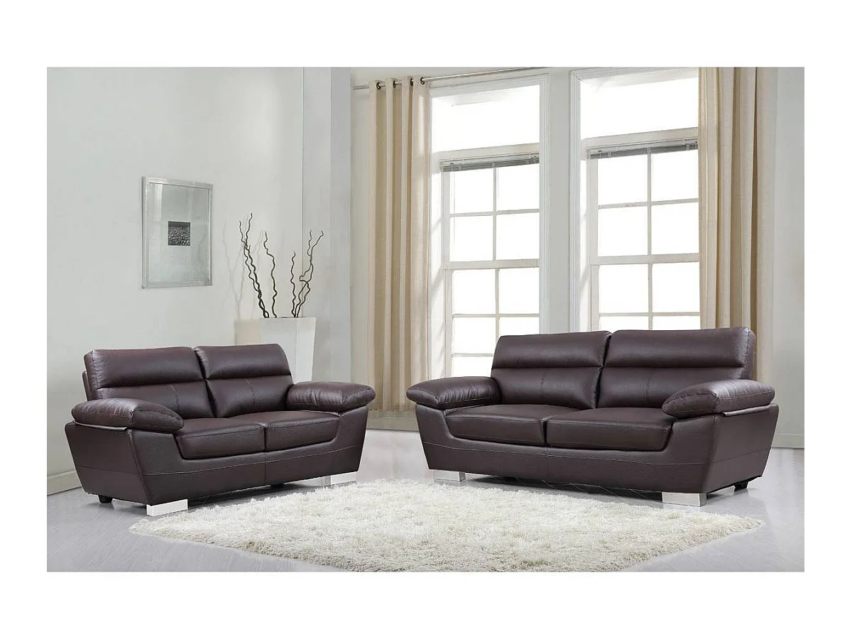 Canapé fixe en cuir reconstitué et PVC "Dallas" - 210 x 88 x 90 cm - 3 places - Chocolat