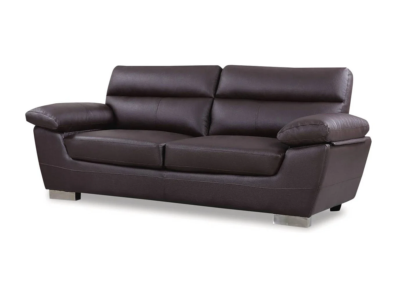 Canapé fixe en cuir reconstitué et PVC "Dallas" - 210 x 88 x 90 cm - 3 places - Chocolat