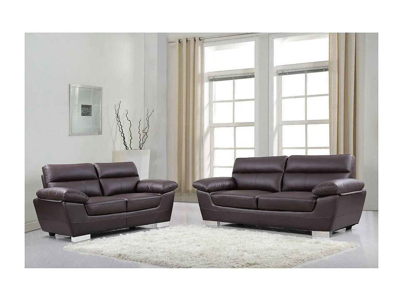 Canapé fixe en cuir reconstitué et PVC "Dallas" - 210 x 88 x 90 cm - 3 places - Chocolat