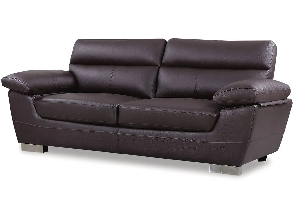 Canapé 3 places en simili cuir marron chocolat DALLAS 210x88x90 cm