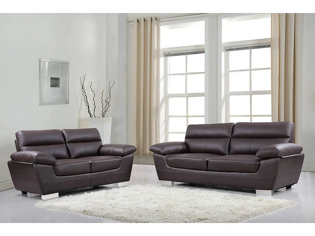 Canapé 3 places en simili cuir marron chocolat DALLAS 210x88x90 cm