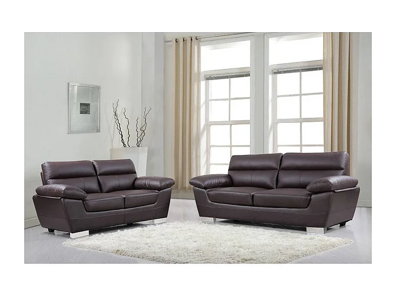 Canapé fixe en cuir reconstitué et PVC "Dallas" - 210 x 88 x 90 cm - 3 places - Chocolat