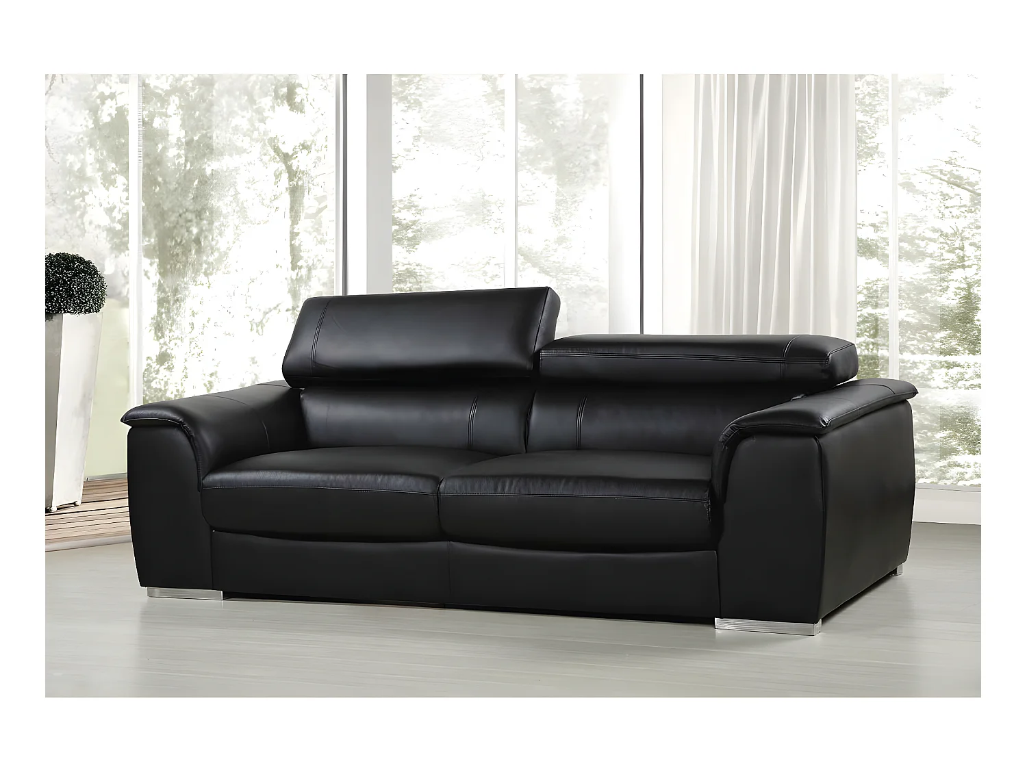 Canapé fixe en cuir reconstitué et PVC "Bari" - 210 x 96 x 72 cm - 3 places - Noir