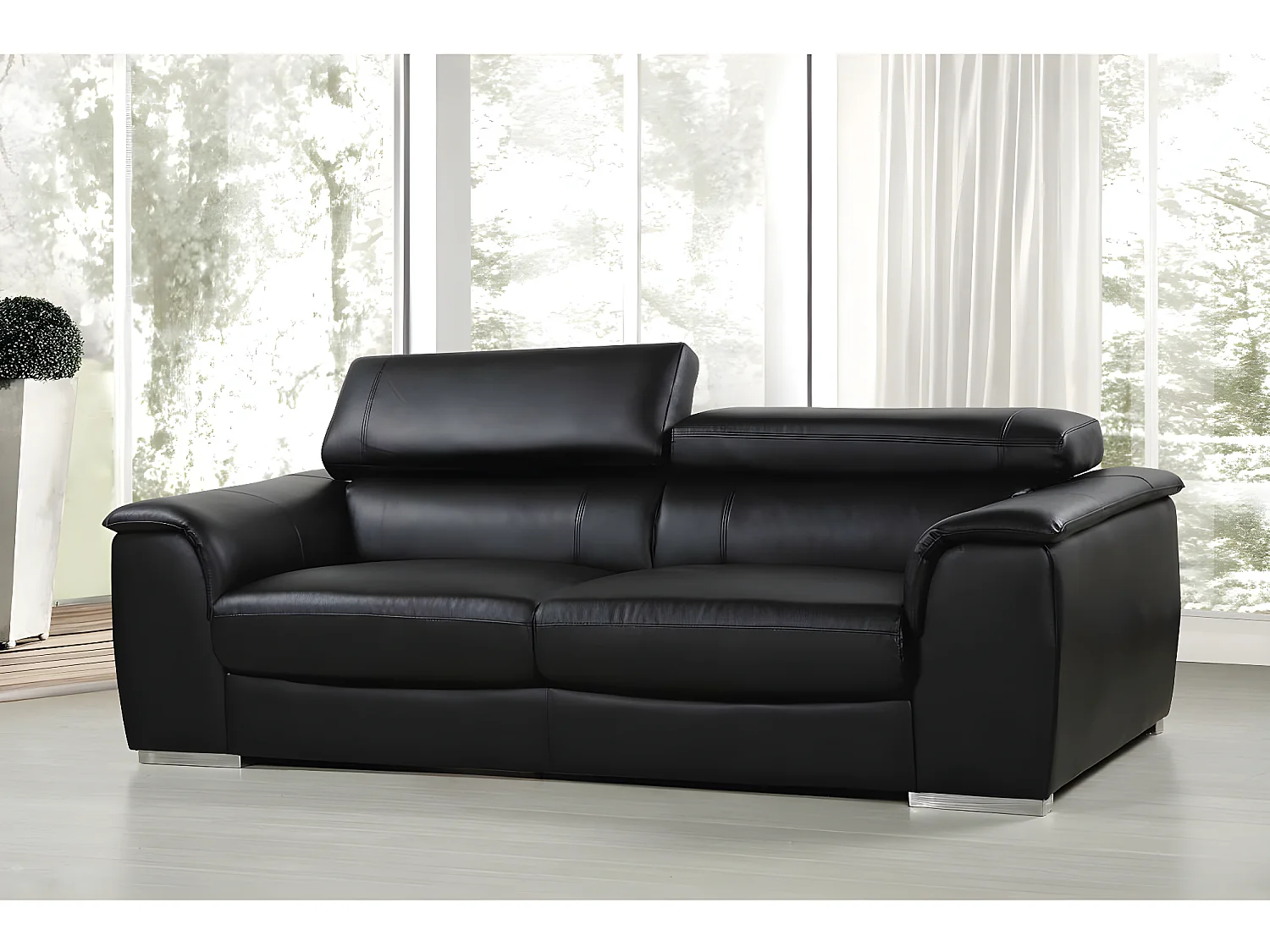 Canapé fixe en cuir reconstitué et PVC "Bari" - 210 x 96 x 72 cm - 3 places - Noir