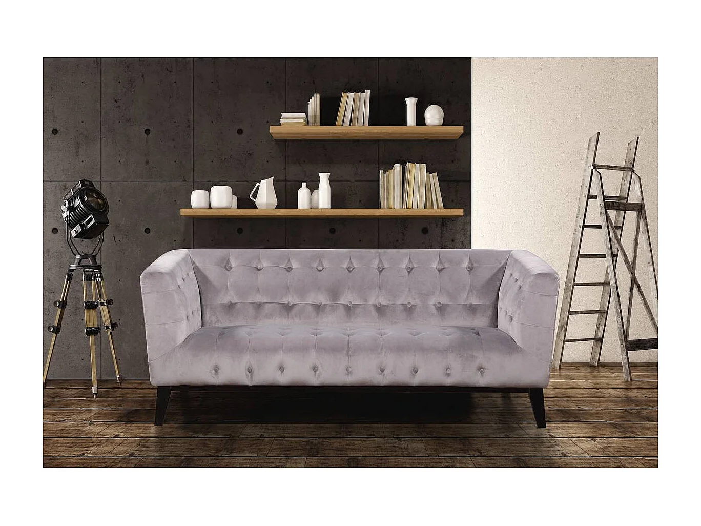 Bank bankstel velours fluweel meubel "Vanessa" - 3 zits - Grijs lichtgrijs