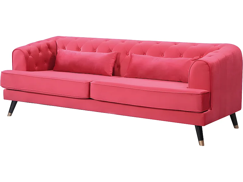 Canapé fixo em veludo "Gloria" - 216 x 86 x 76 cm - 3 lugares - Rouge