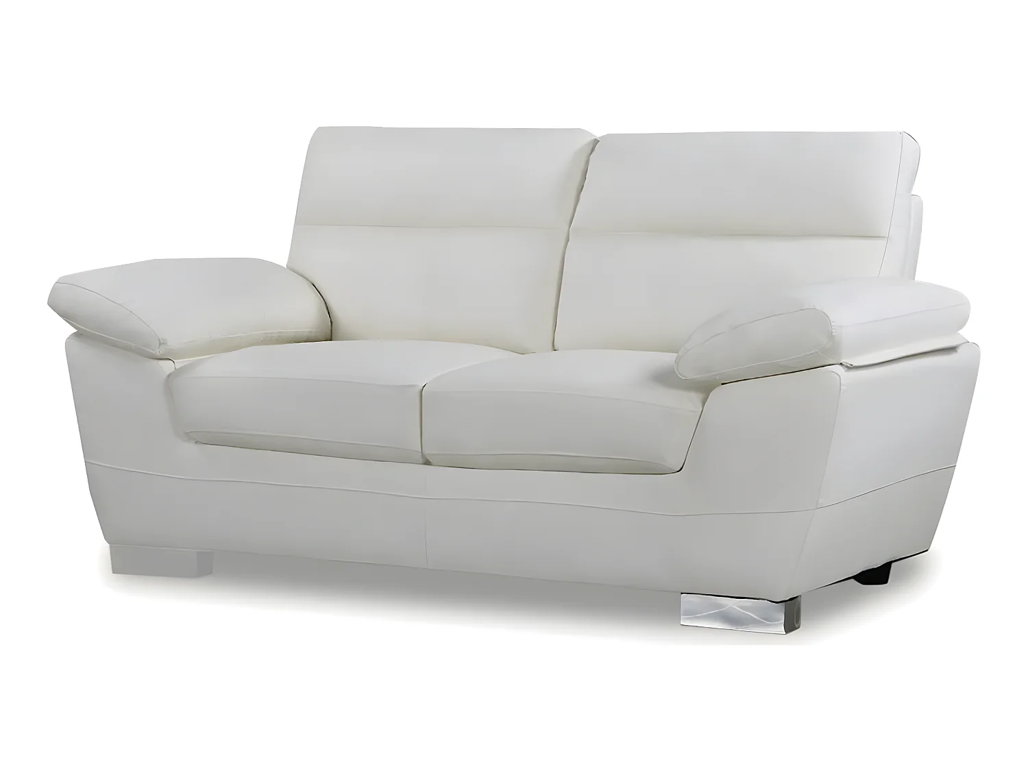 Sofá fixo em couro reconstituído e PVC "Dallas" - Branco, 2 lugares, confortável com apoios de cabeça