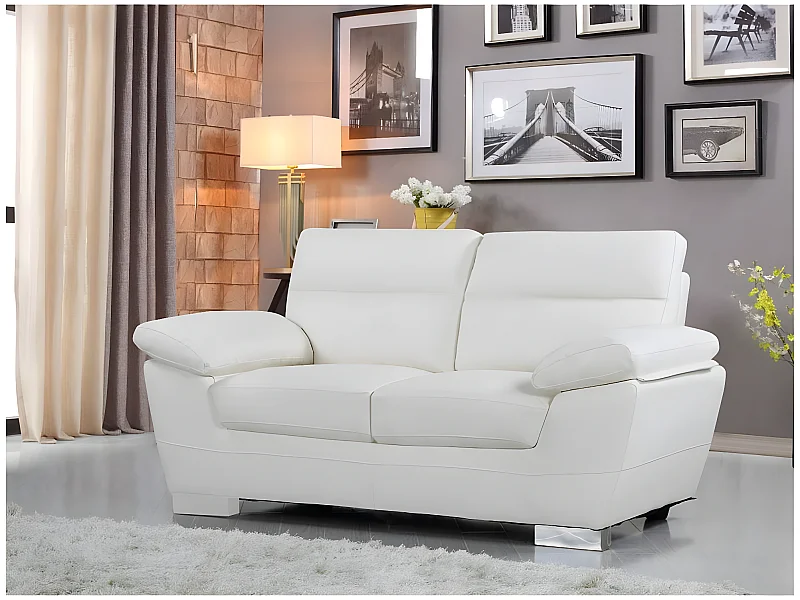 Sofa „Dallas” ze skóry odtworzonej i PVC - 169 x 88 x 90 cm - 2-osobowa - Biały