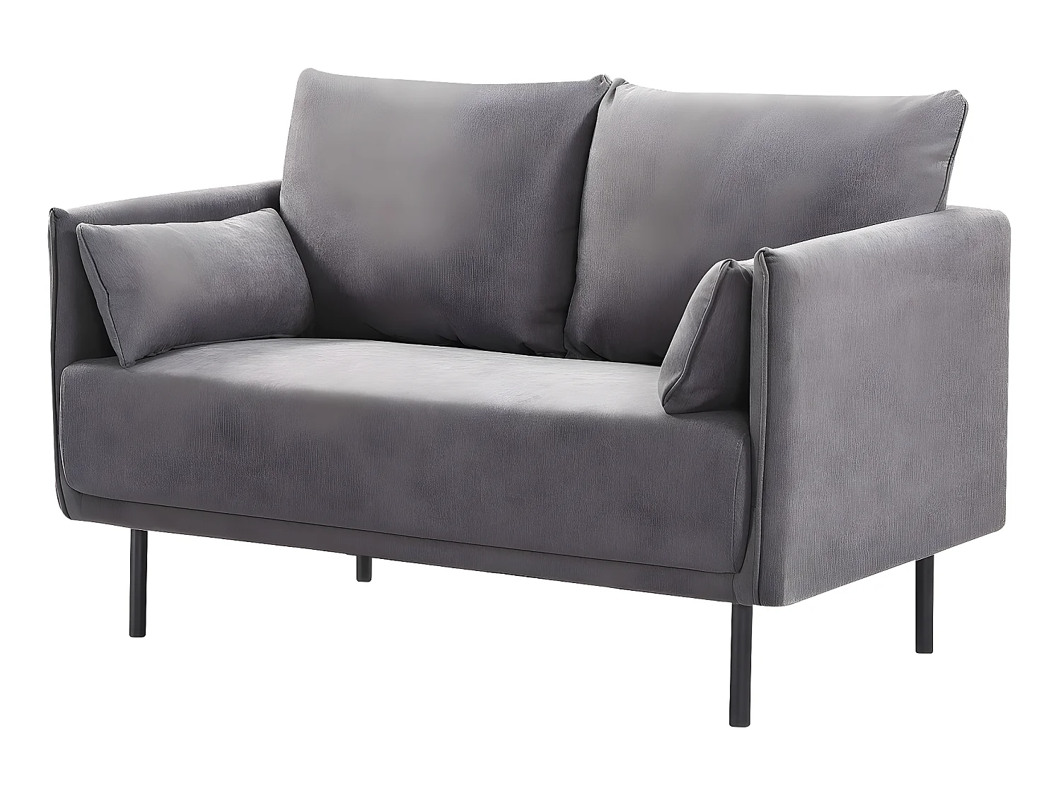 Sofá fixo em tecido "Rudy" estilo escandinavo, 2 lugares, cinza escuro